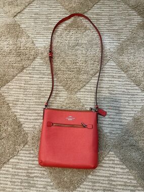 Coach Coral-Red Crossbody with Front Zip